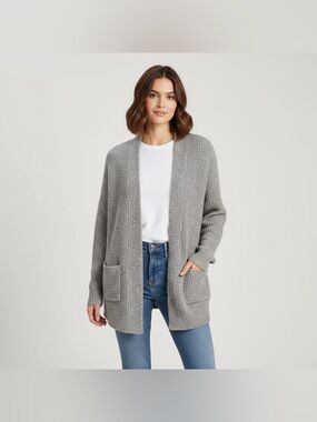 Abercrombie & Fitch Women's Grey Marled Open Front Cardigan Pockets Size M